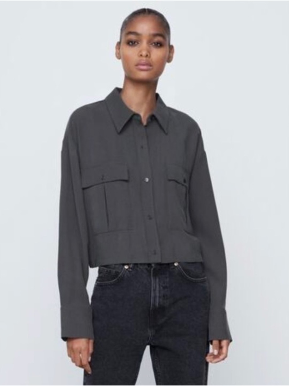 ZARA Cropped Flowy Shirt Long Sleeve